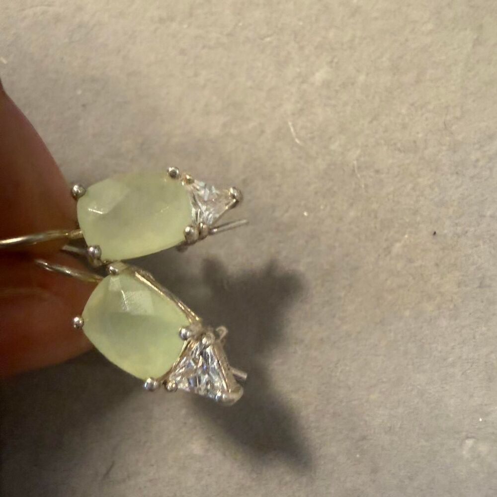 Sterling silver drop earrings with light green prehnite stones